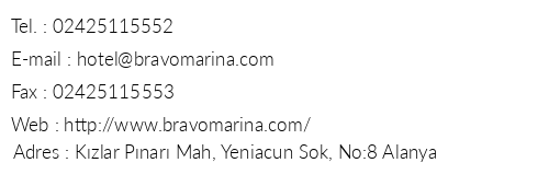 Bravo Marina Apart Hotel telefon numaralar, faks, e-mail, posta adresi ve iletiim bilgileri